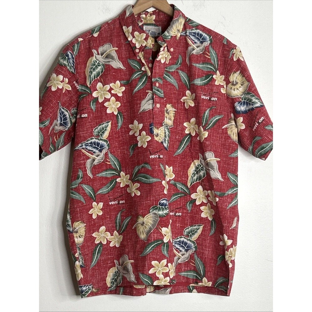 Reyn Spooner VERIZON Ltd. Shirt Red Hawaiian Short Sleeve Half Button Pull Over
